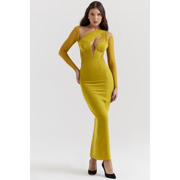 House of CB Dresses & Skirts - House of CB Zahra chartreuse plunge maxi dress